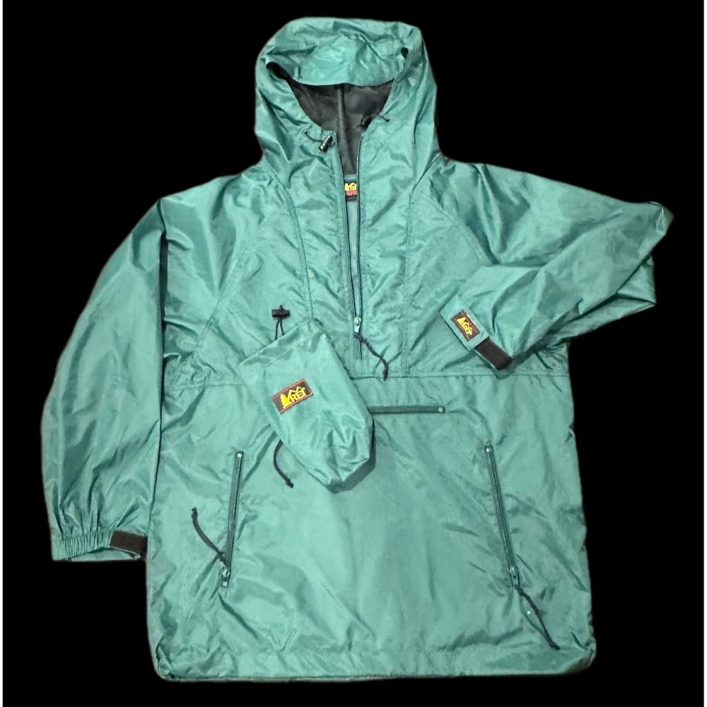 Vintage REI Teal Green Packable Anorak Windbreaker Jacket XS Hooded‎ Pullover